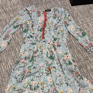 The Kooples Floral Dress with Red Trim